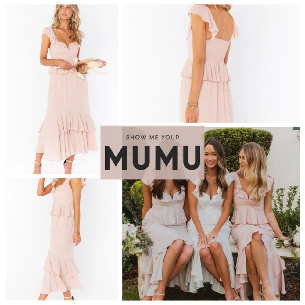 Show Me Your Mumu Blush Pink Ruffle Midi Dress